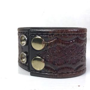Leather Stamped Wide WristBand Bracelet